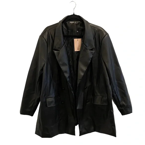 Missguided Black Soft Faux Leather Oversized Blazer - Picture 8 of 14